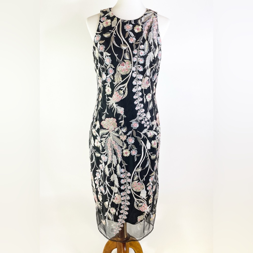 BHLDN Black Sleeveless Floral Embroidered Lace Midi Dress in Sz: 10